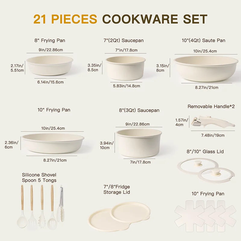 Astercook Ceramic Cookware Set 21 Piece Nonstick Handles