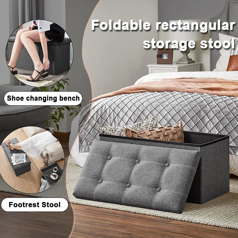 Feature Multifunctional Storage Stool With Cotton Linen