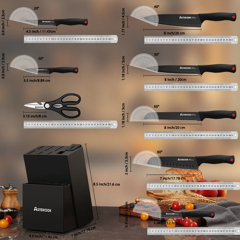 Astercook Knife Set With Sharpener German Stainless Steel