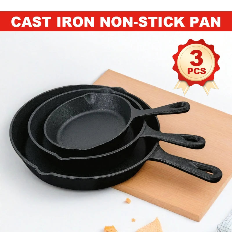 Feature Eco Friendly 3 Piece Cast Iron Cookware Set Skillets