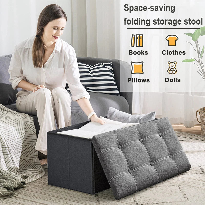 Feature Multifunctional Storage Stool With Cotton Linen