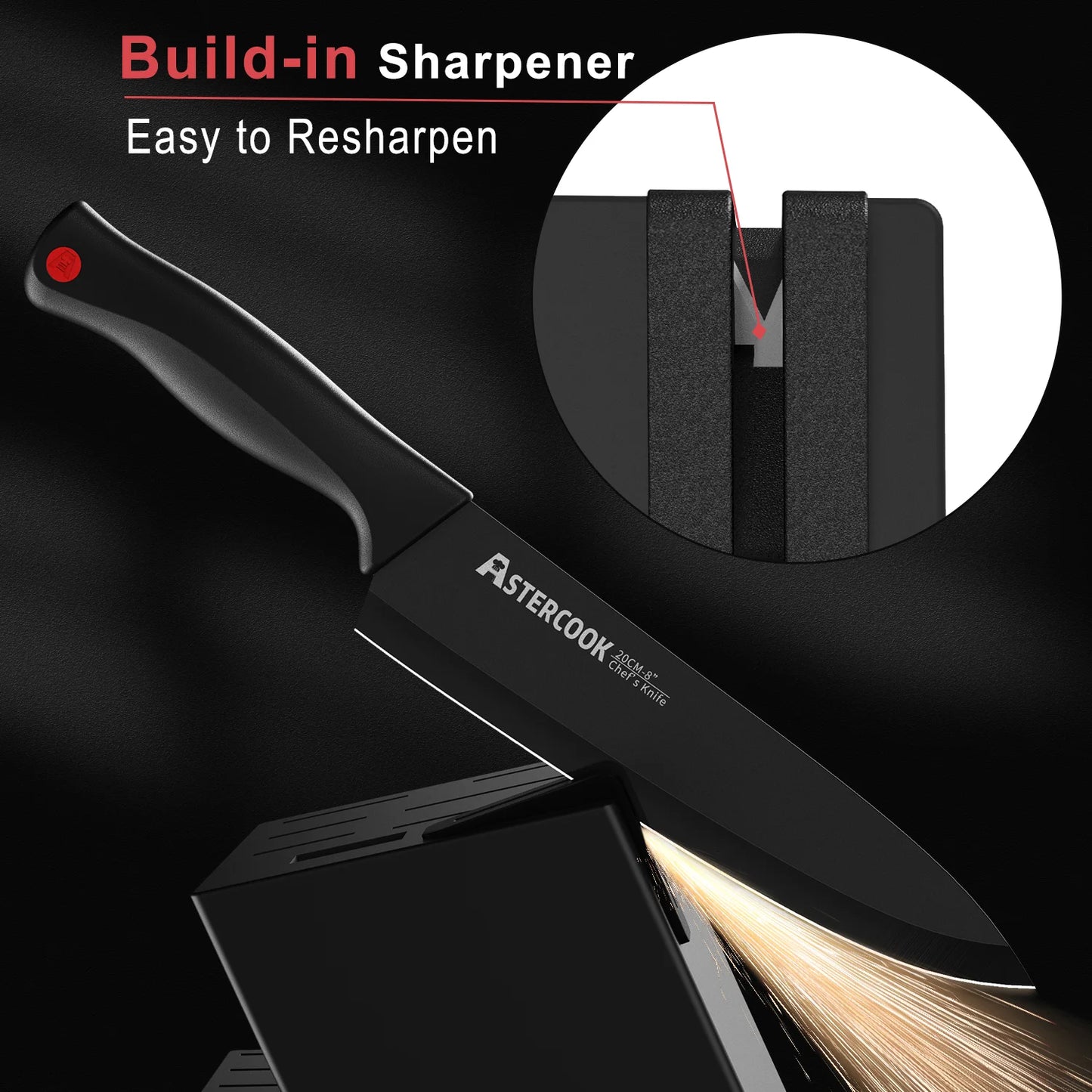 Astercook Knife Set With Sharpener German Stainless Steel