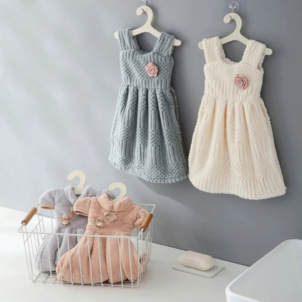 Coral Velvet Hand Towels Absorbent Dishcloths Wall Mounted