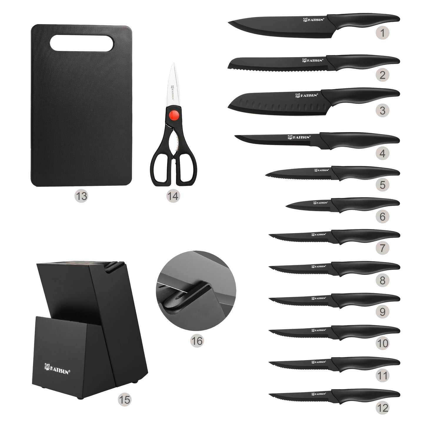 Katisun Carbon Steel Knife Block Set With Sharpener