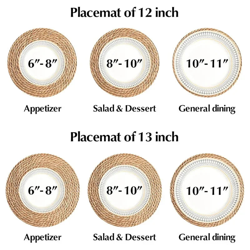 CN Round Woven Placemats Set Boho Rattan Water Hyacinth