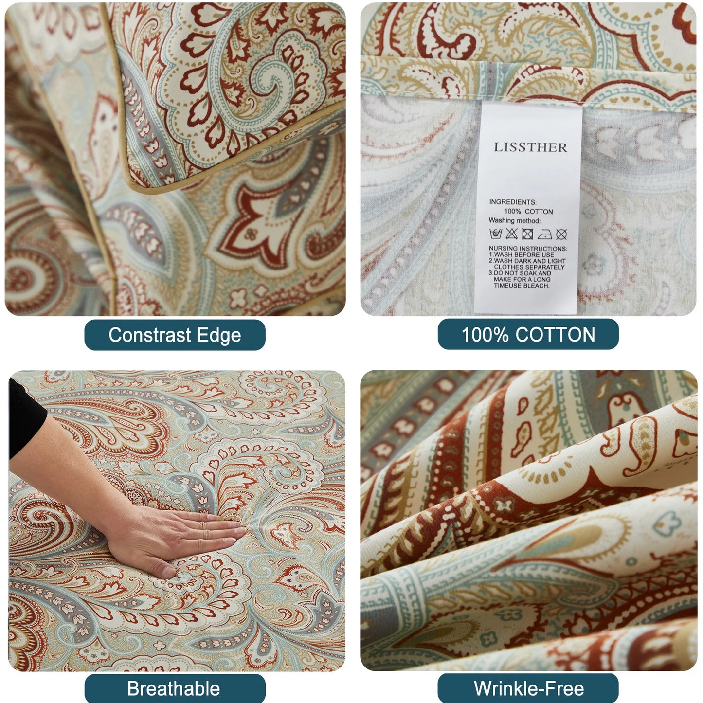 LISSTHERCN 3 Piece Duvet Cover Set 600TC Egyptian Cotton