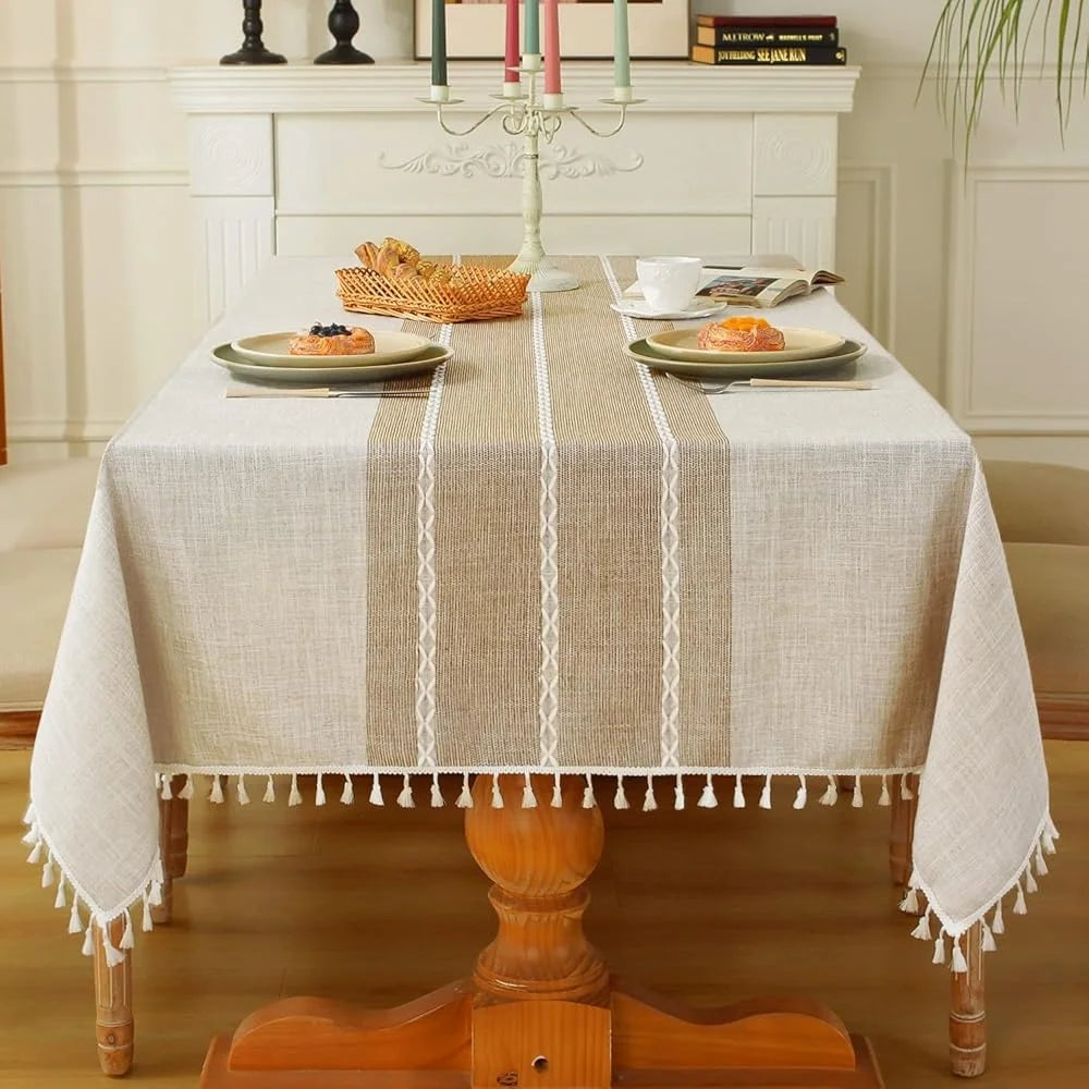 FujianCraft Of Weaving Rustic Waterproof Tablecloth Fringed