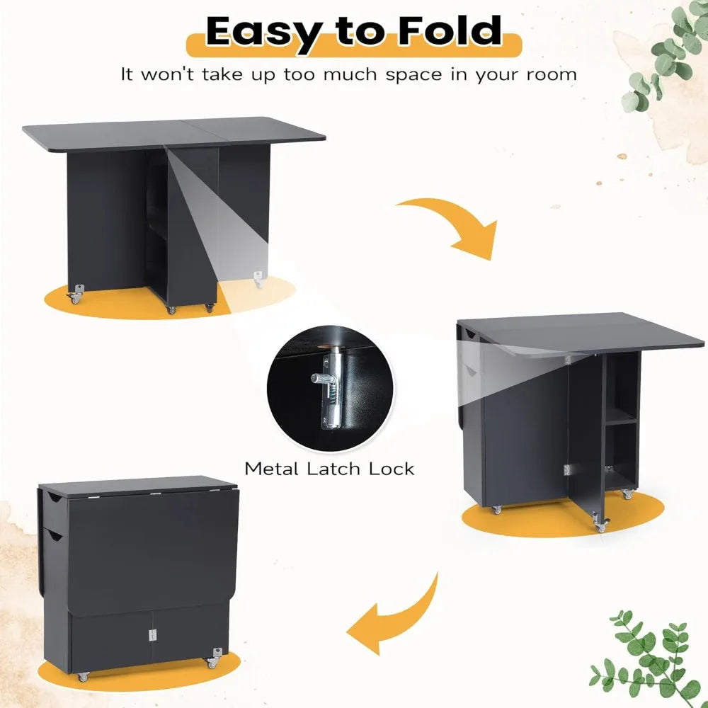 Angduo Folding Dining Table Drop Leaf Lockable Wheels