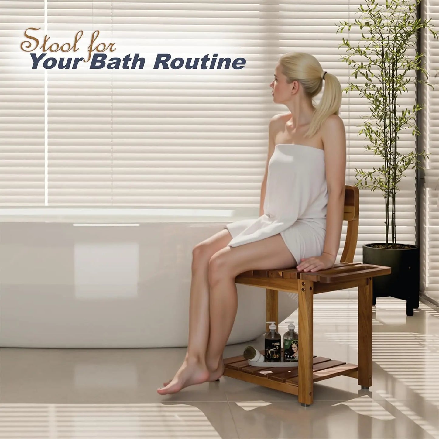 XMSJ Heavy Duty Shower Chair With Backrest For Tub Seniors
