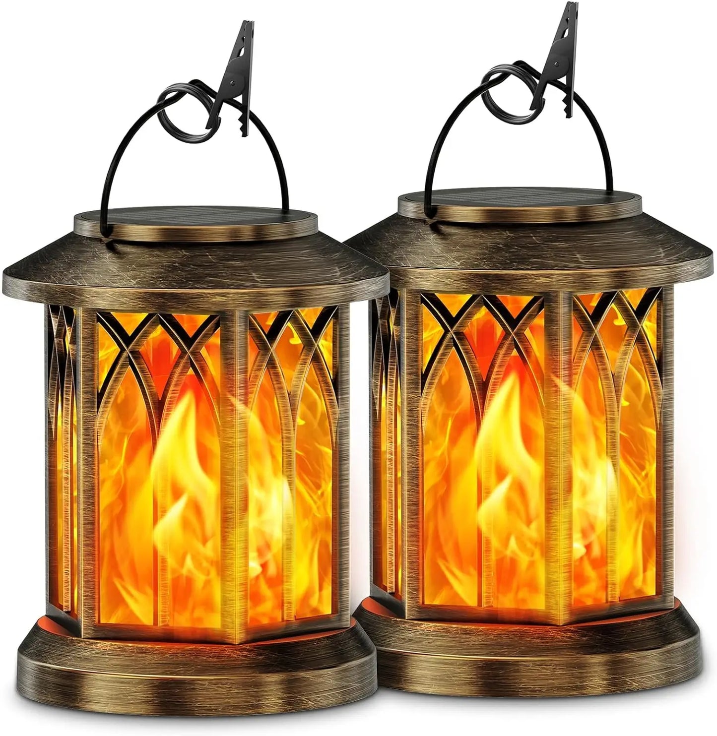 KPSTEK 2 Pack Upgraded Flickering Flame Solar Lanterns