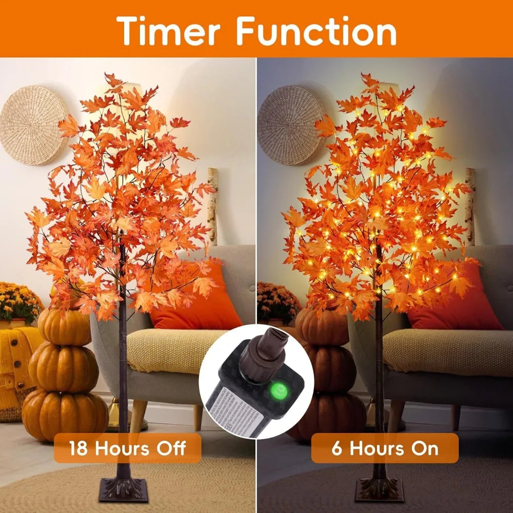 Frame Set Of 2 Artificial Lighted Maple Trees For Fall