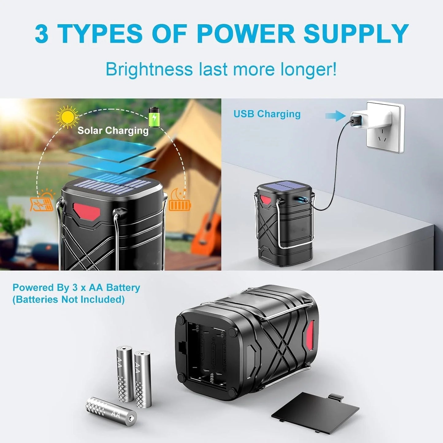 KPSTEK Rechargeable Camping Lights Solar USB LED 3 Modes