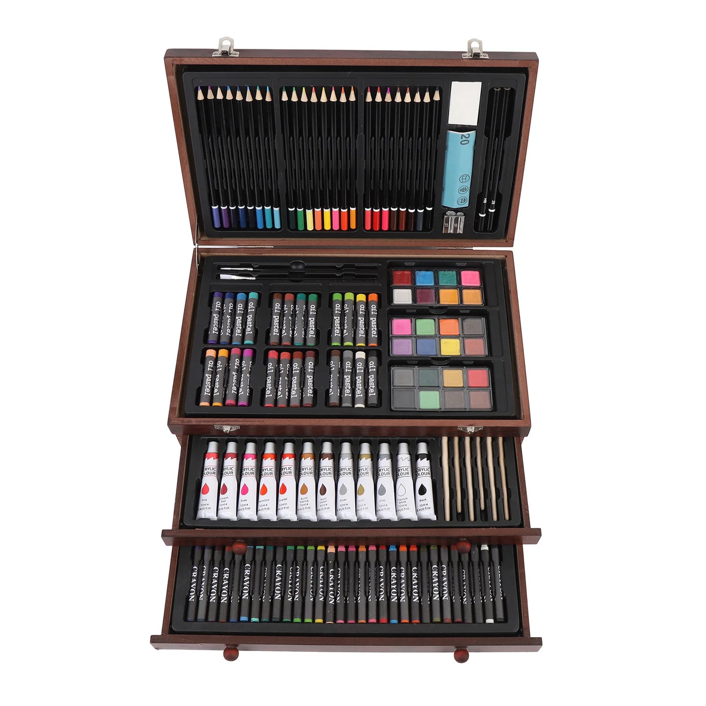 Youthink Wooden Art Set With 24Pcs Pencils Pastels Crayons