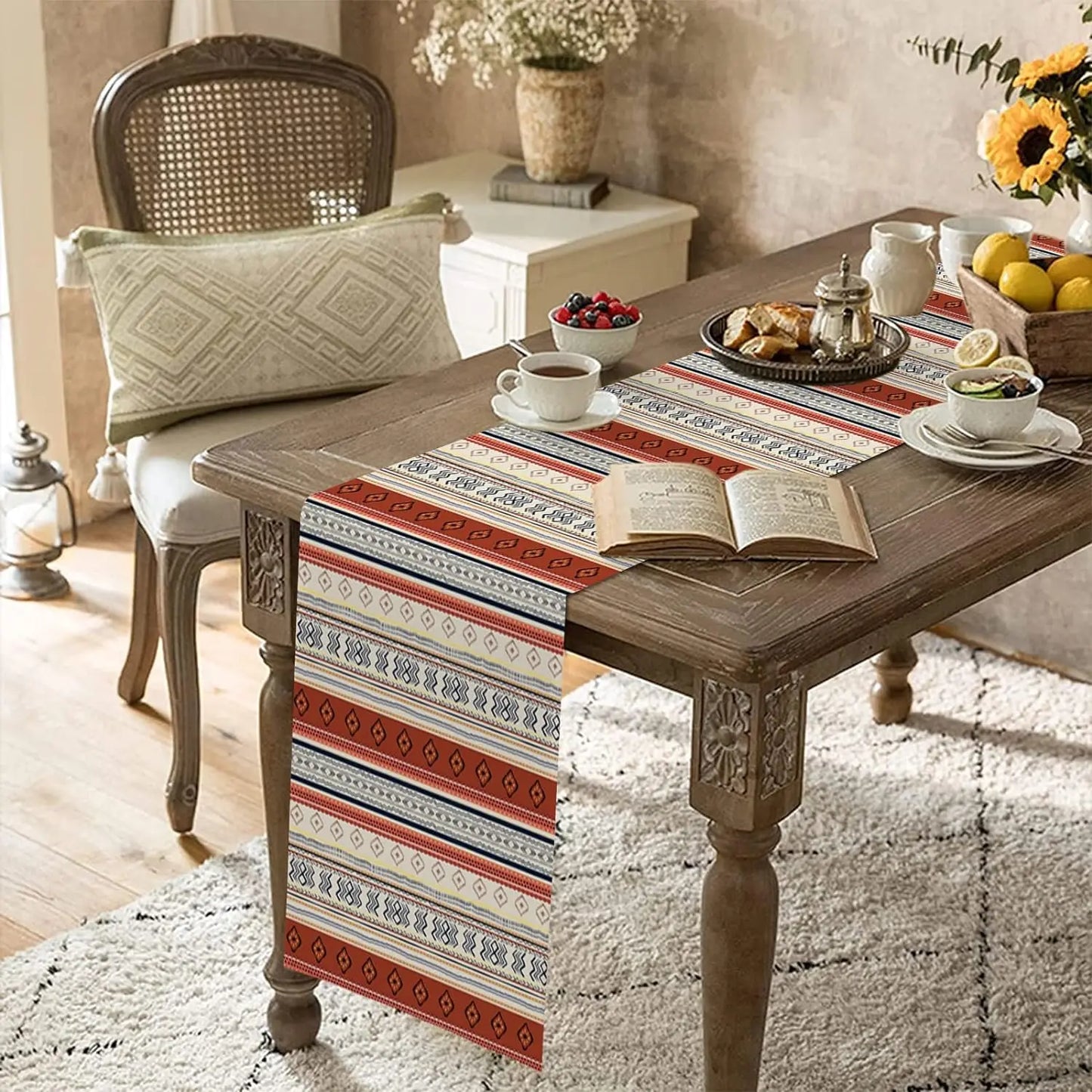 ZhejiangChoice Boho Western Aztec Linen Table Runner Decor