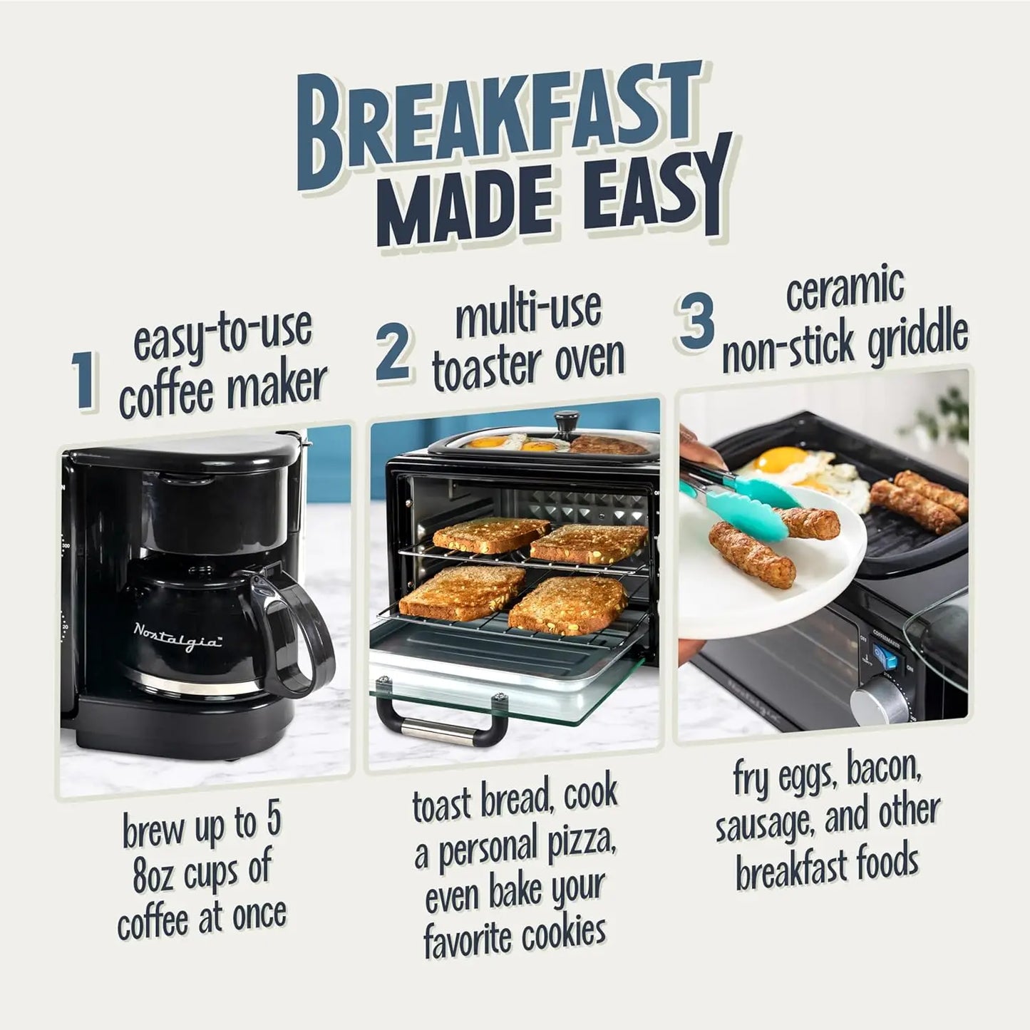 Iosn 3 In 1 Retro Breakfast Station Coffee Maker Oven
