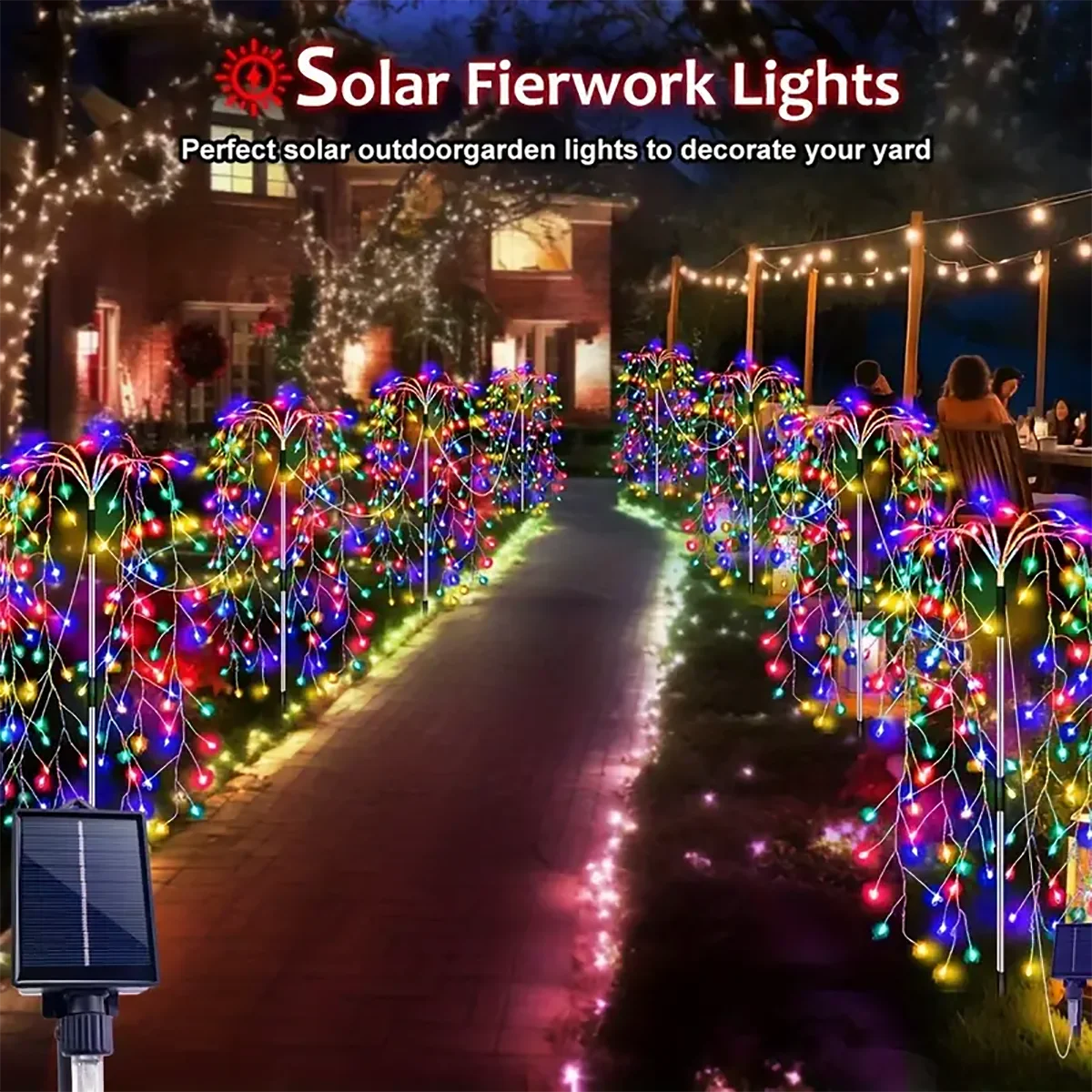 WELPUR 4 Pack 680LED Solar Firecracker Garden Lights