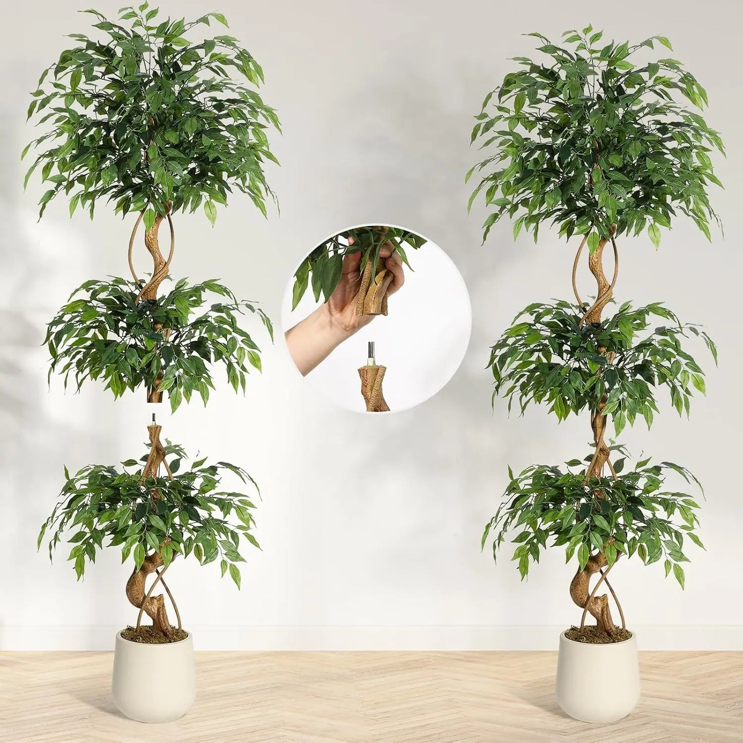TWISTER.CKCN Ficus Tree Artificial Plant In White Pot