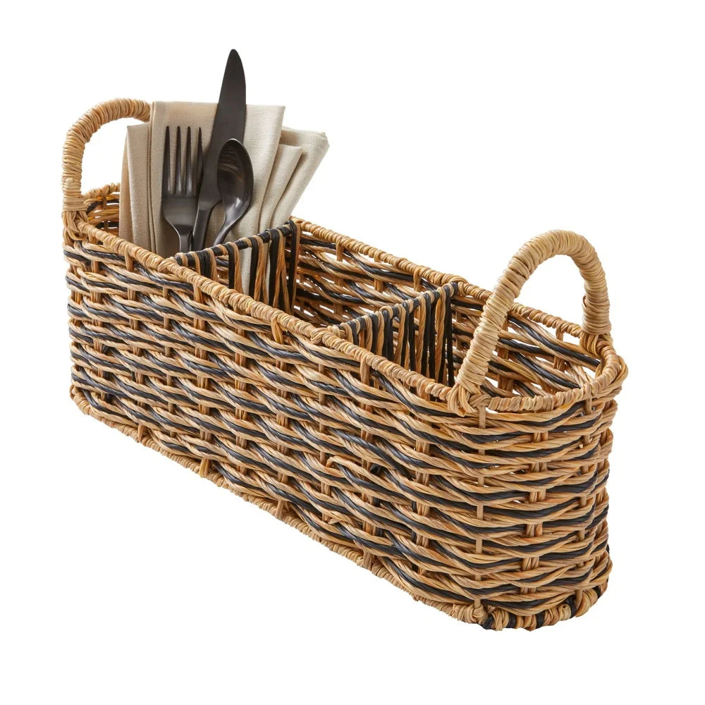 Breez Handwoven Rattan Oval Caddy Set 2 Pack With Dividers