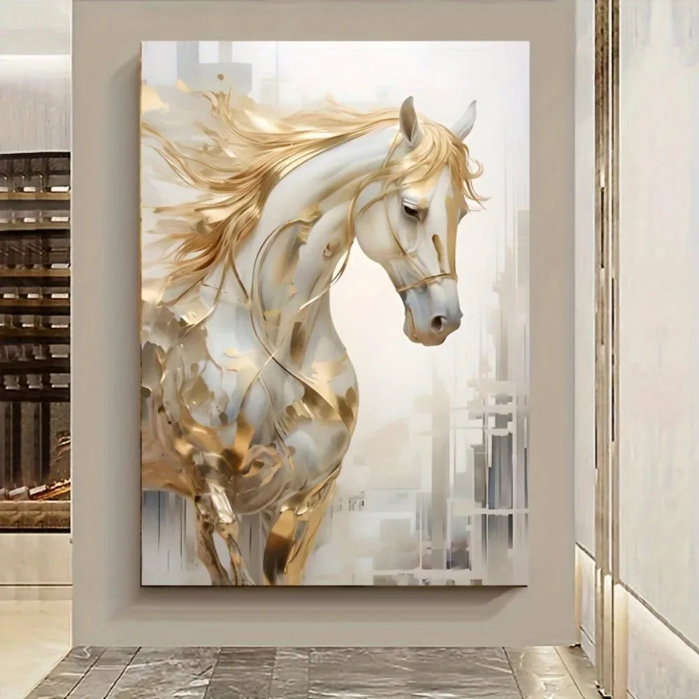 Hignconcerned Golden Horse Frameless Wall Art Painting