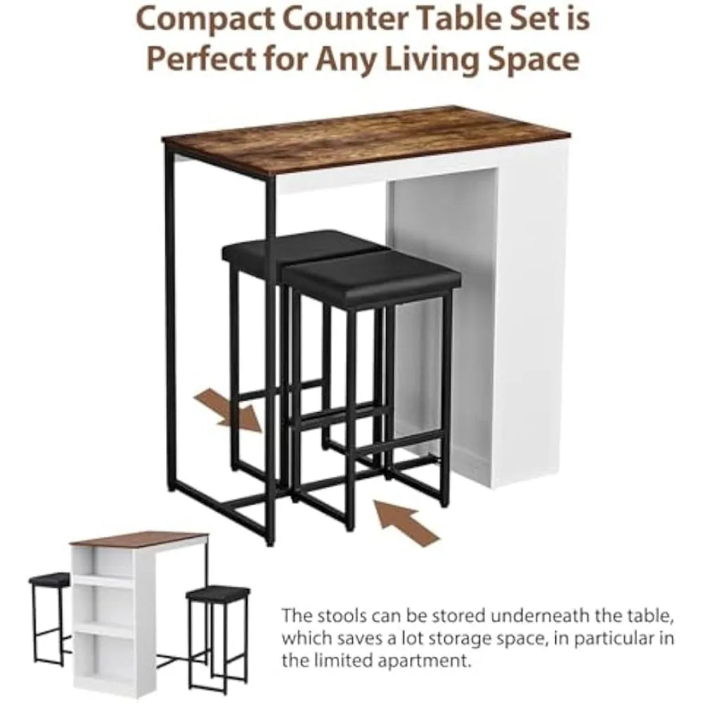Hign-concerned 3 Piece Dining Table Set Bar Stools