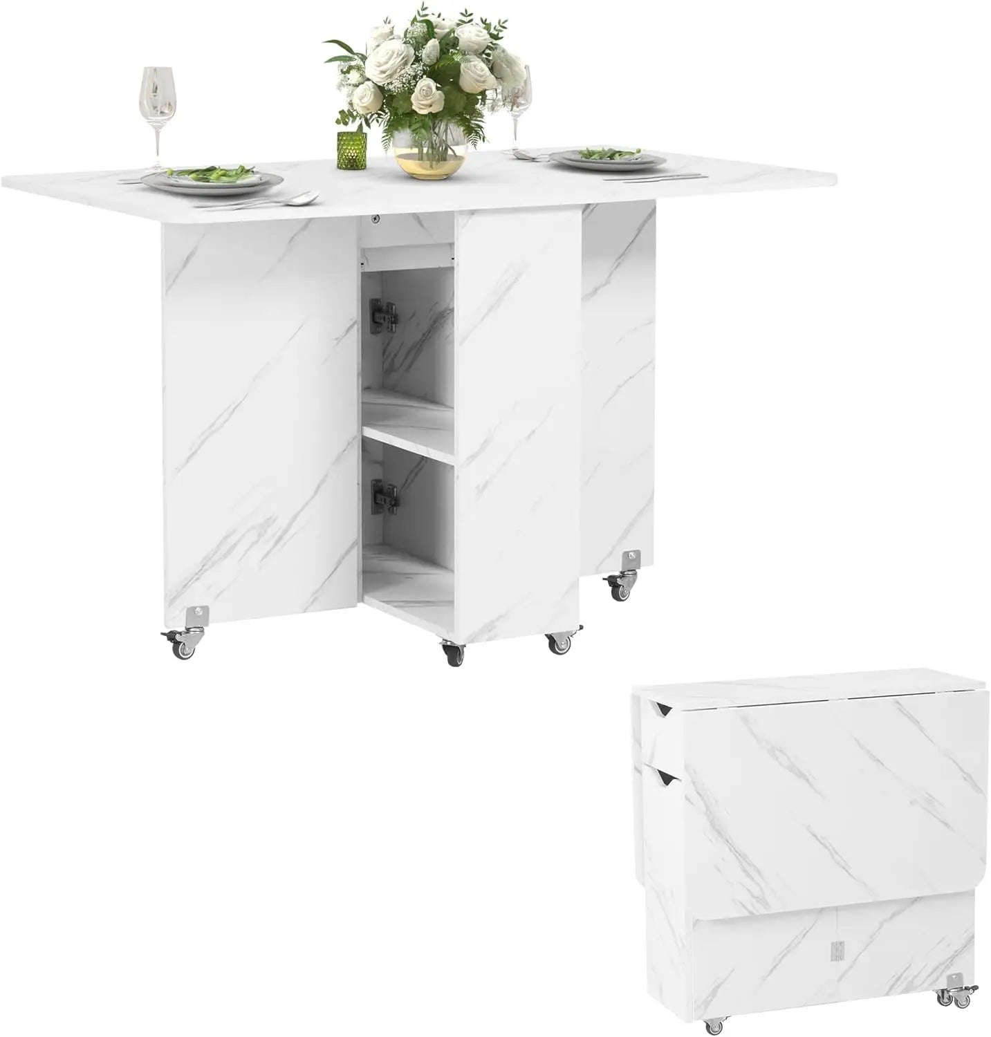 Angduo Folding Dining Table Drop Leaf Lockable Wheels