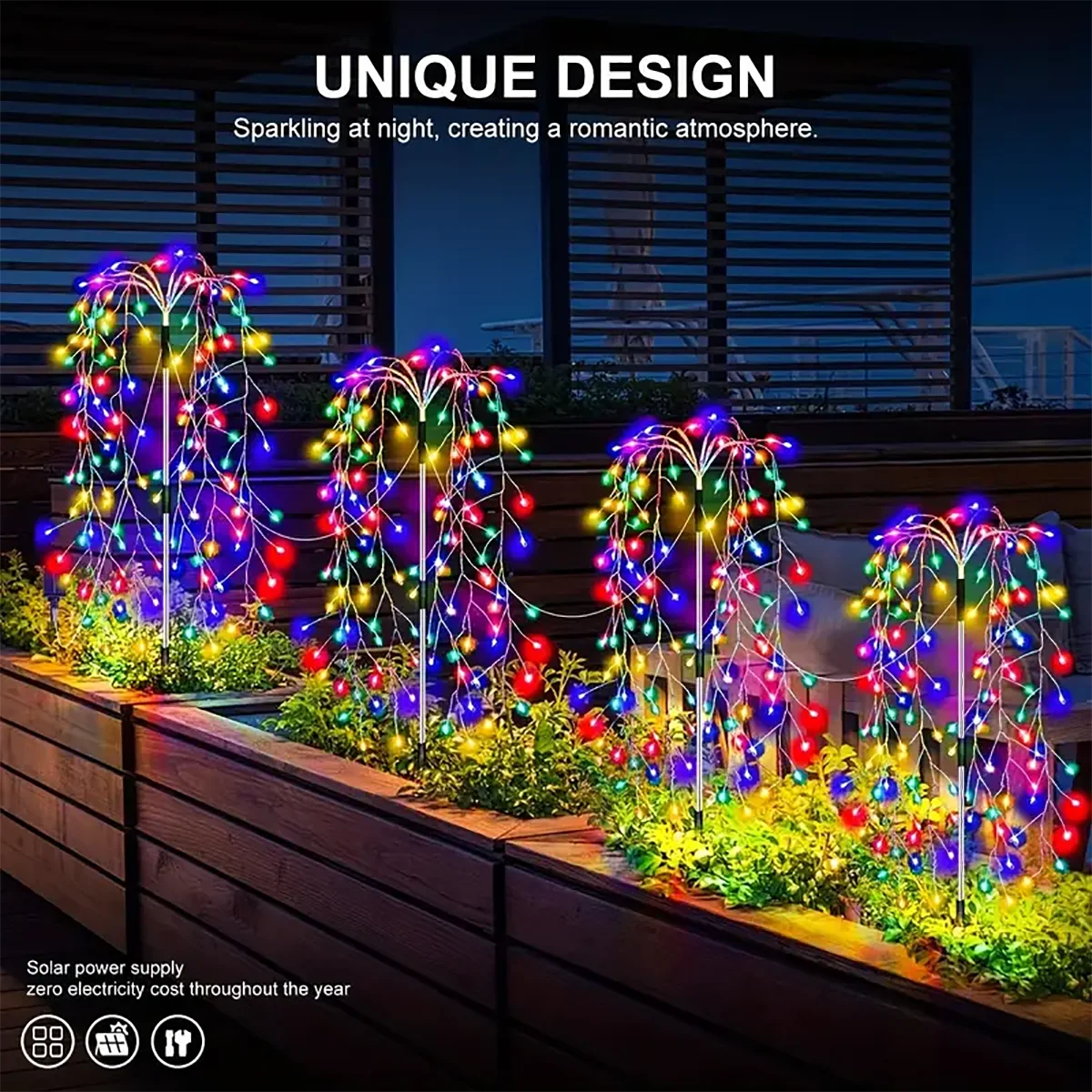 WELPUR 4 Pack 680LED Solar Firecracker Garden Lights