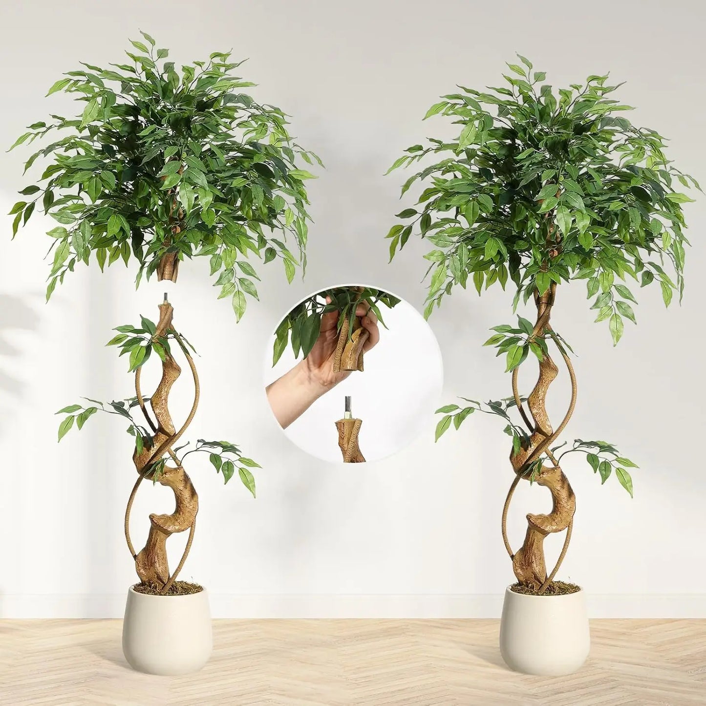 HiMISSCN Ficus Artificial Tree With Curved Trunk Silk Plant