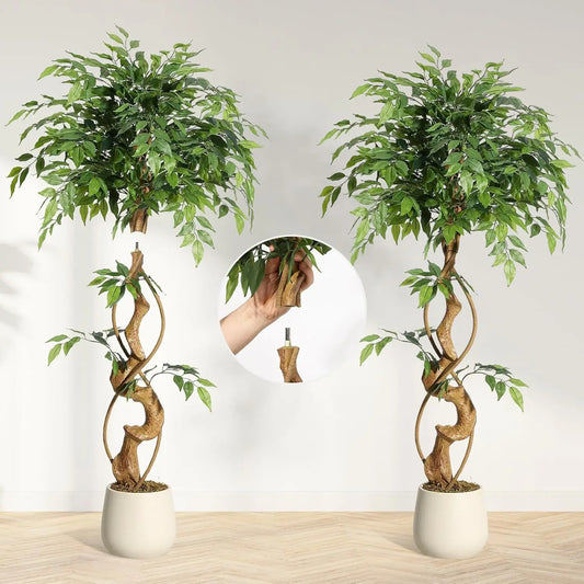 HiMISSCN Ficus Artificial Tree With Curved Trunk Silk Plant