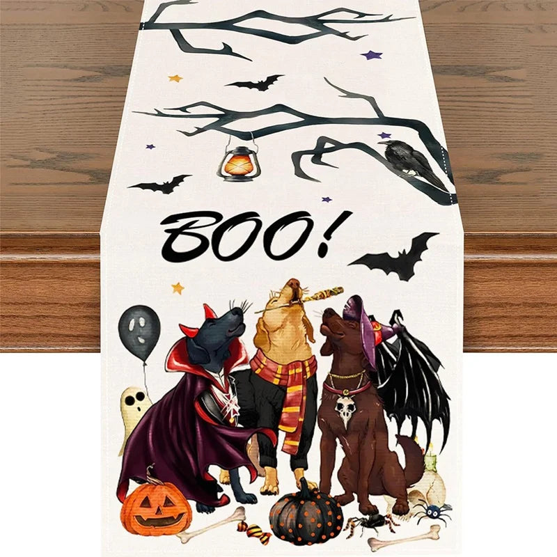 Guangdong Halloween Linen Table Runner Ghost Pumpkin Boo