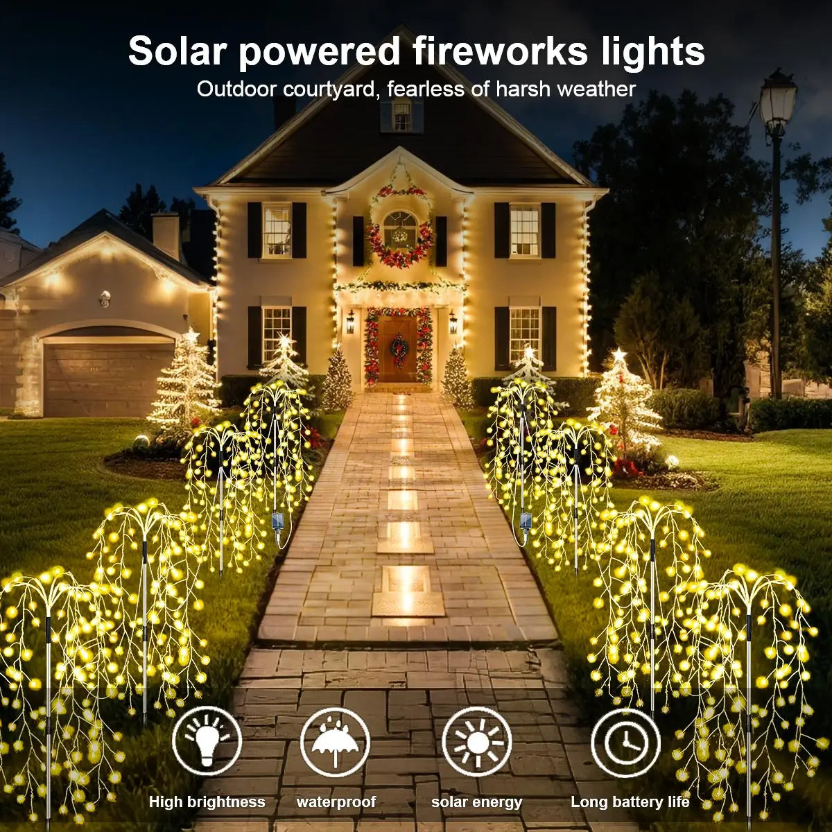 WELPUR 4 Pack 680LED Solar Firecracker Garden Lights