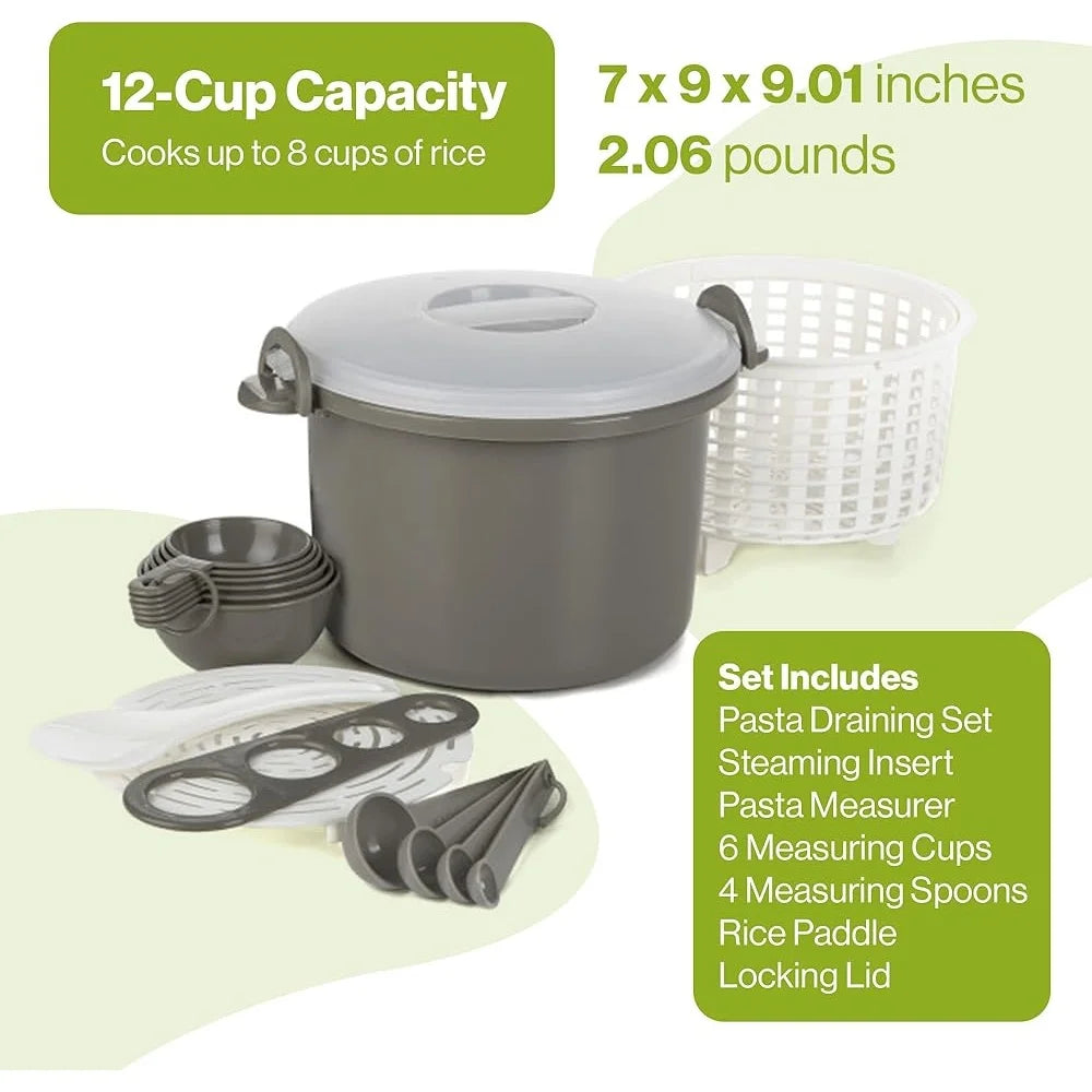 XMSJ Microwave Rice And Pasta Cooker 17 Piece Locking Lid