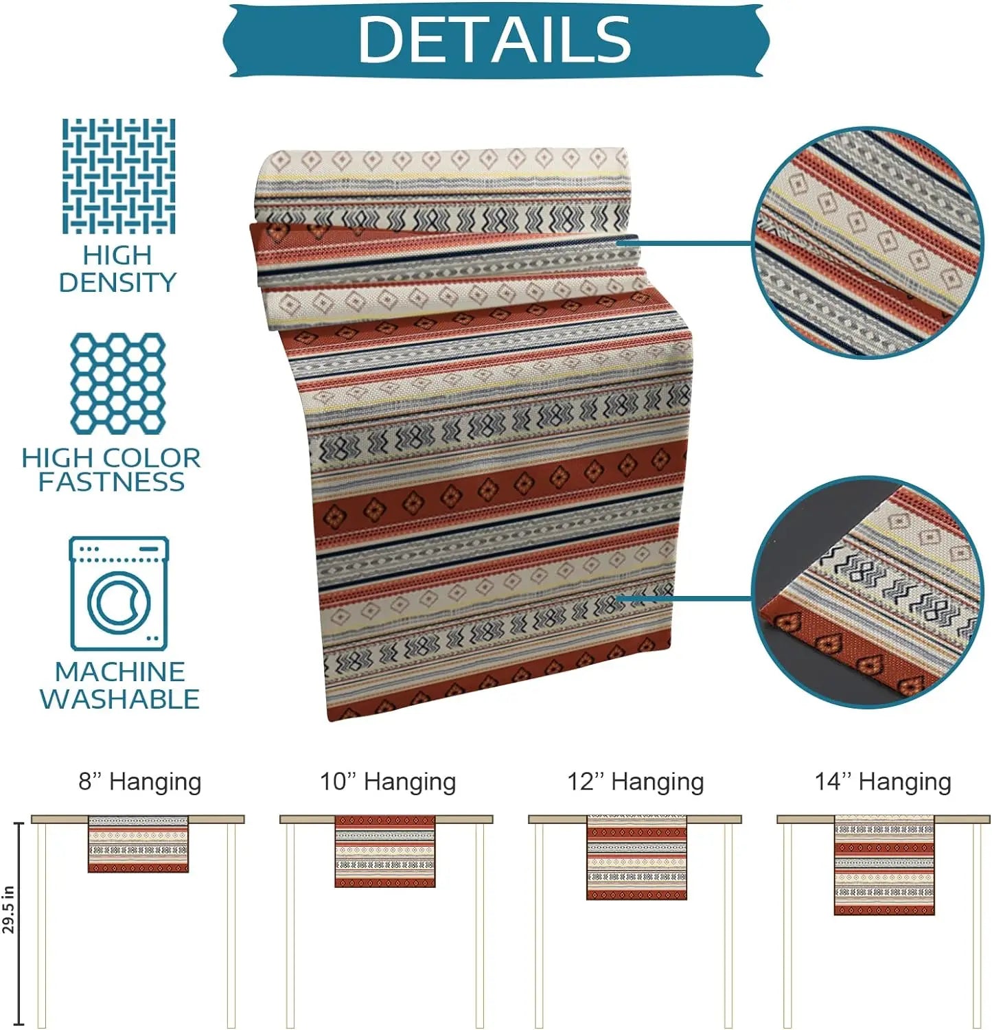ZhejiangChoice Boho Western Aztec Linen Table Runner Decor