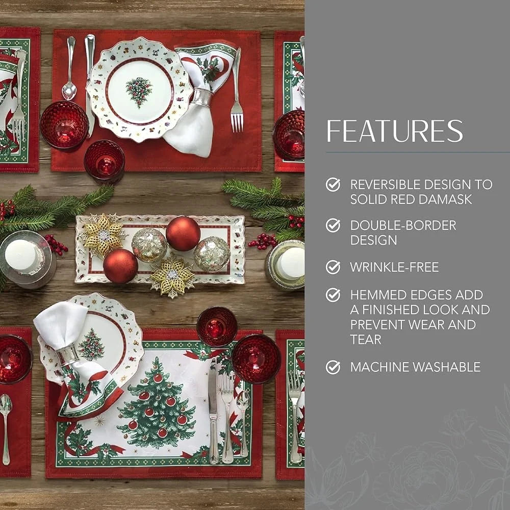 DUTRIEUX Reversible Christmas Placemats Set 4 Polyester