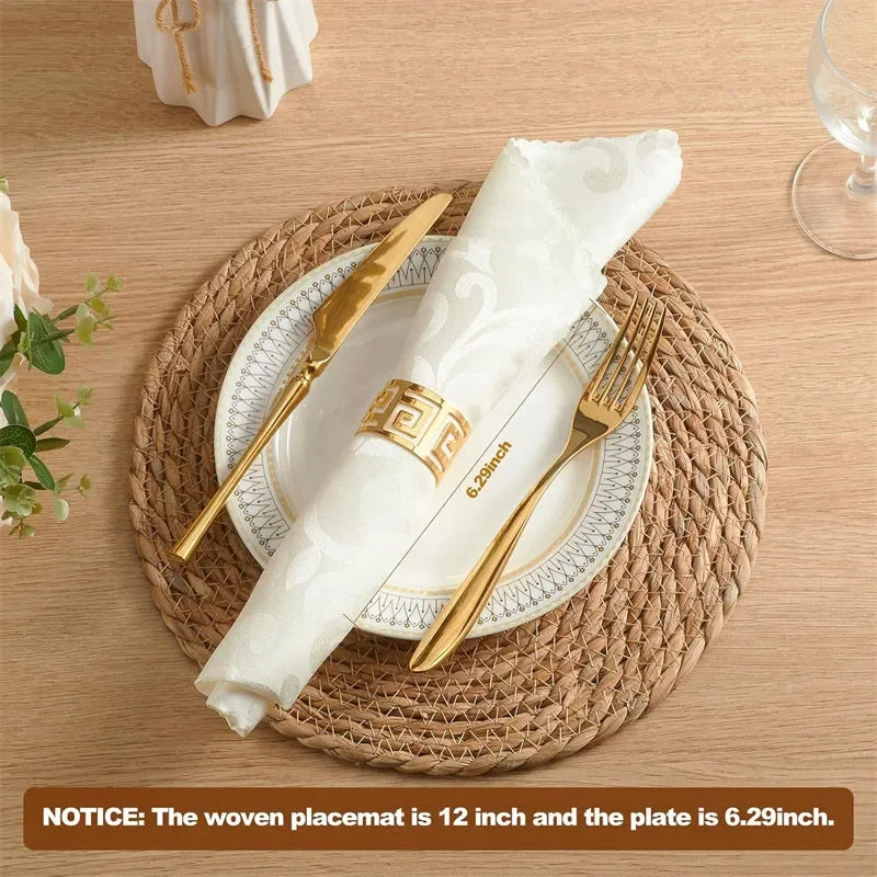 CN Round Woven Placemats Set Boho Rattan Water Hyacinth