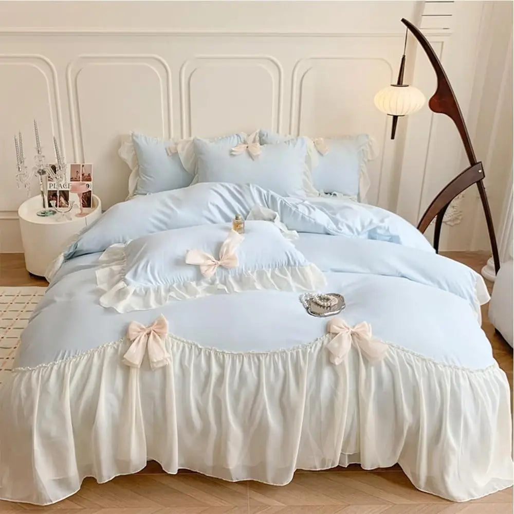 DUTRIEUXCN Ruffled Microfiber Duvet Cover Set Tie Zipper