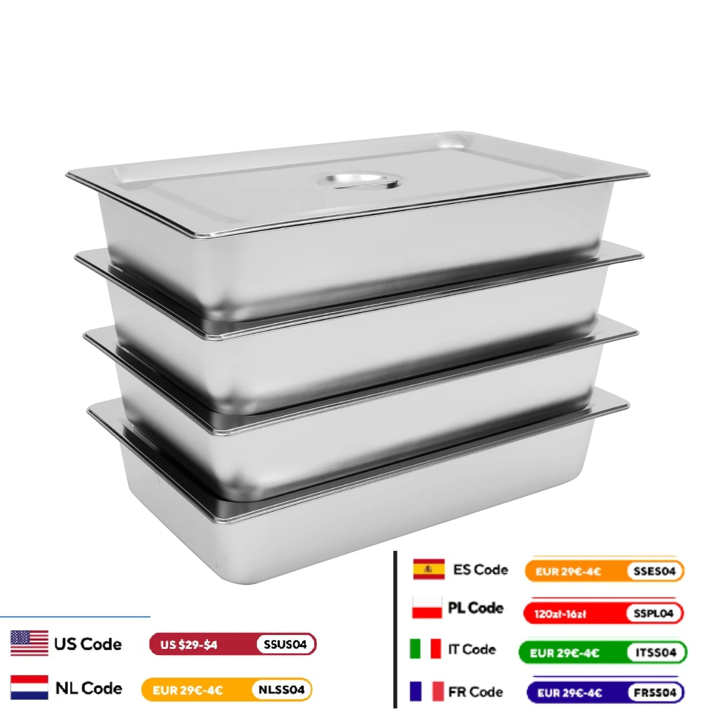 Stainless Steel Table Pans With Lids 4 Pack For Buffet