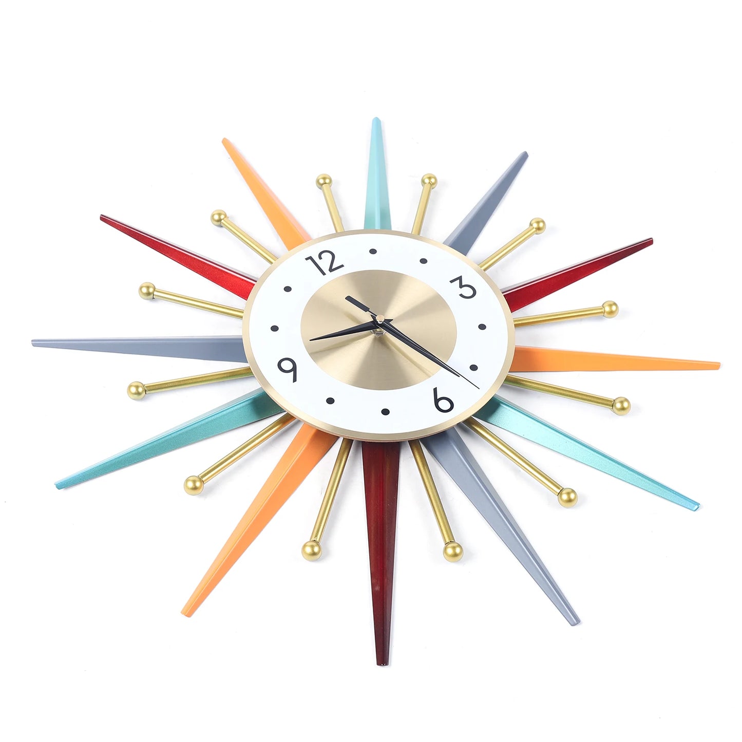 Hign-Concerned Wall Clock Starburst Mid Century Silent Decor