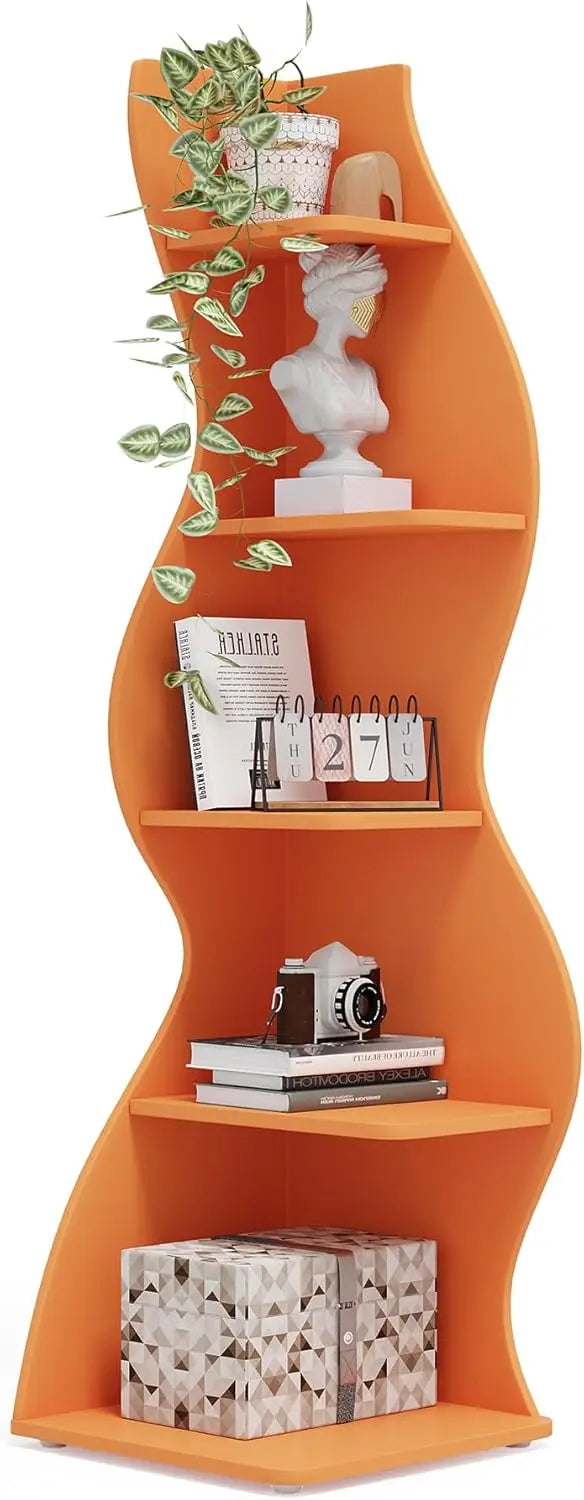 Guangbai Corner Shelf Rustic 5 Tier Wall Bookshelf