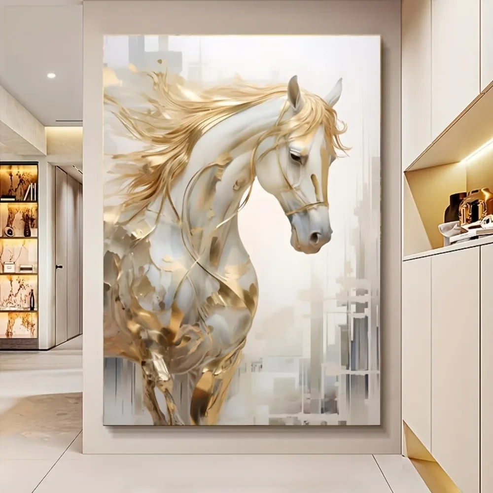 Hignconcerned Golden Horse Frameless Wall Art Painting
