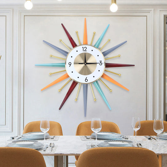 Hign-Concerned Wall Clock Starburst Mid Century Silent Decor