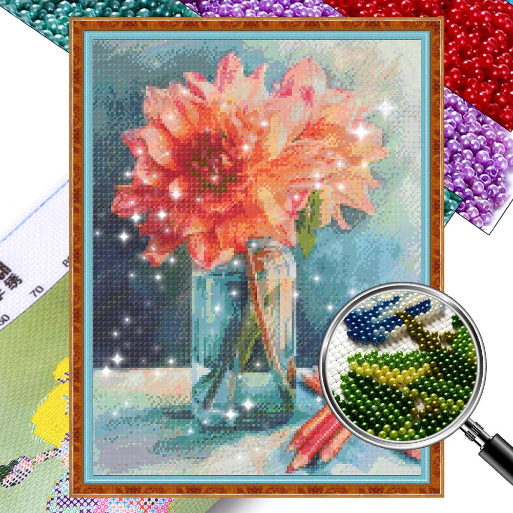 Shunmaii Bead Embroidery Kit Flower Cross Stitch Wall Decor