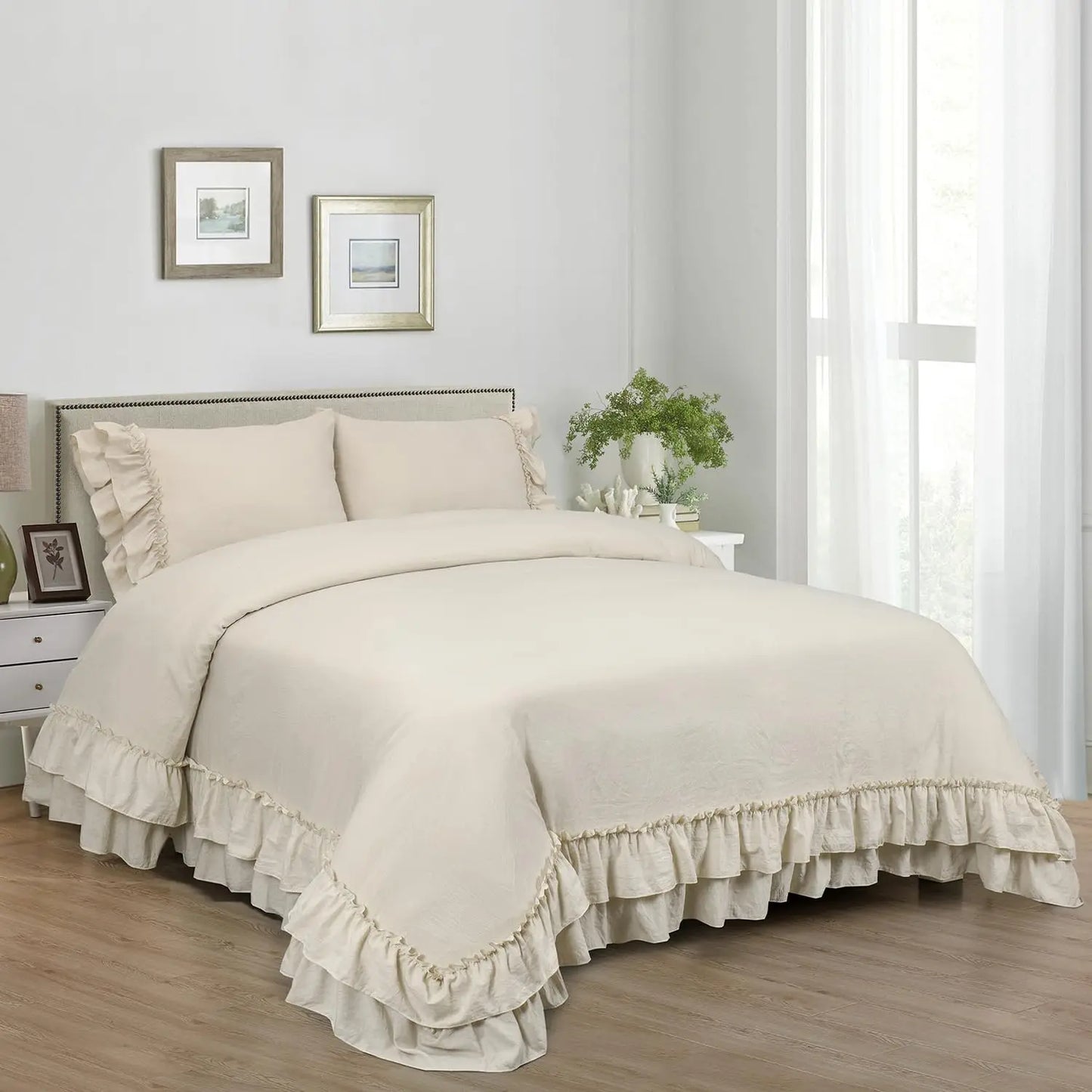 Breez Duvet Cover Set Ruffled Farmhouse Bedding 3 Piece