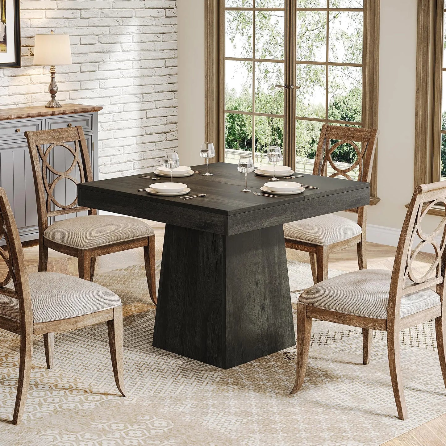 Tribesigns Square Dining Table For Four With Pedestal
