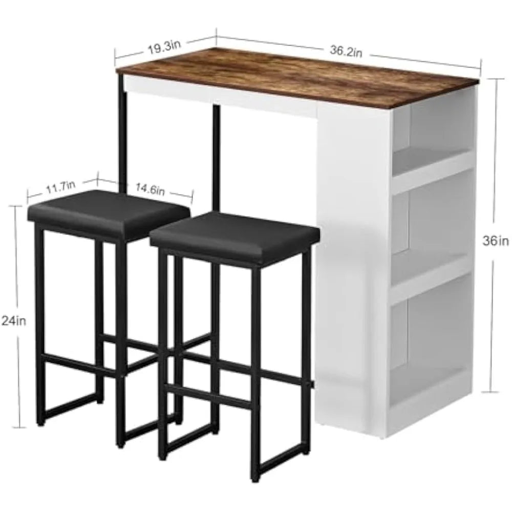 Hign-concerned 3 Piece Dining Table Set Bar Stools