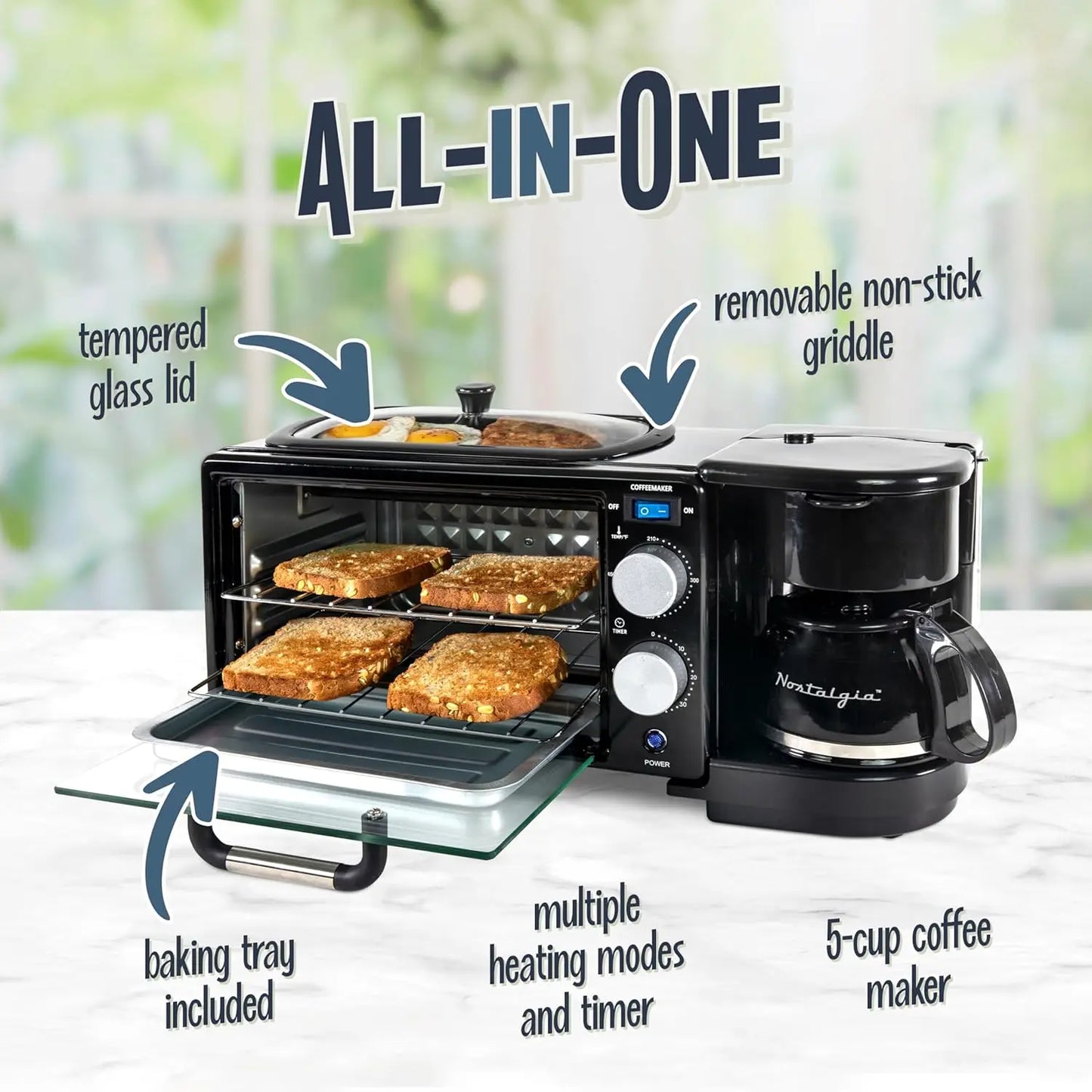 Iosn 3 In 1 Retro Breakfast Station Coffee Maker Oven