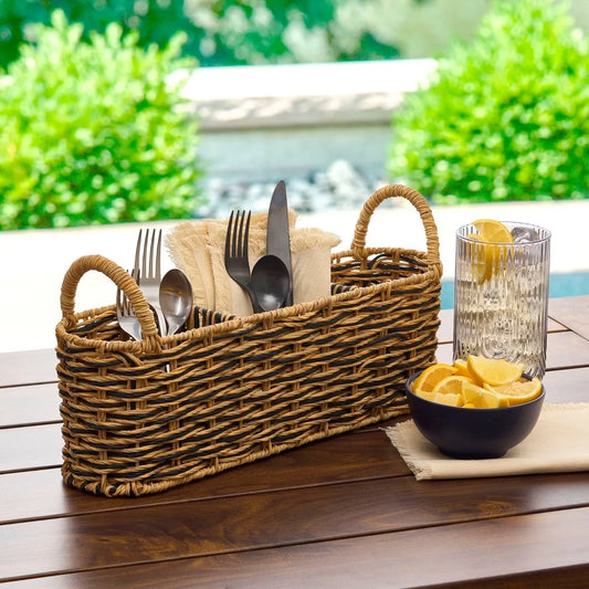 Breez Handwoven Rattan Oval Caddy Set 2 Pack With Dividers