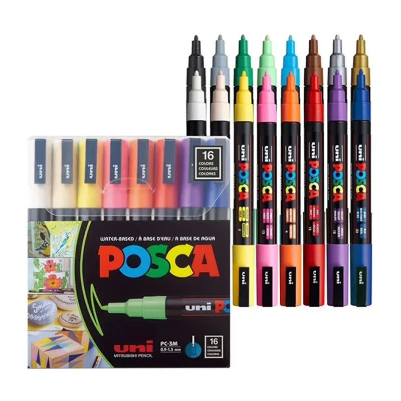 UNI PC-3M POSCA Markers Set 16 Acrylic Markers High Quality