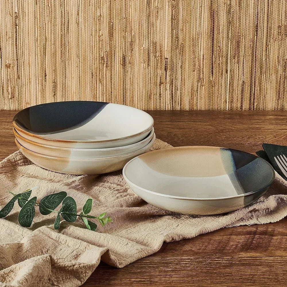 XMSJ Caden Stoneware Pasta Bowls Set Geometric Design