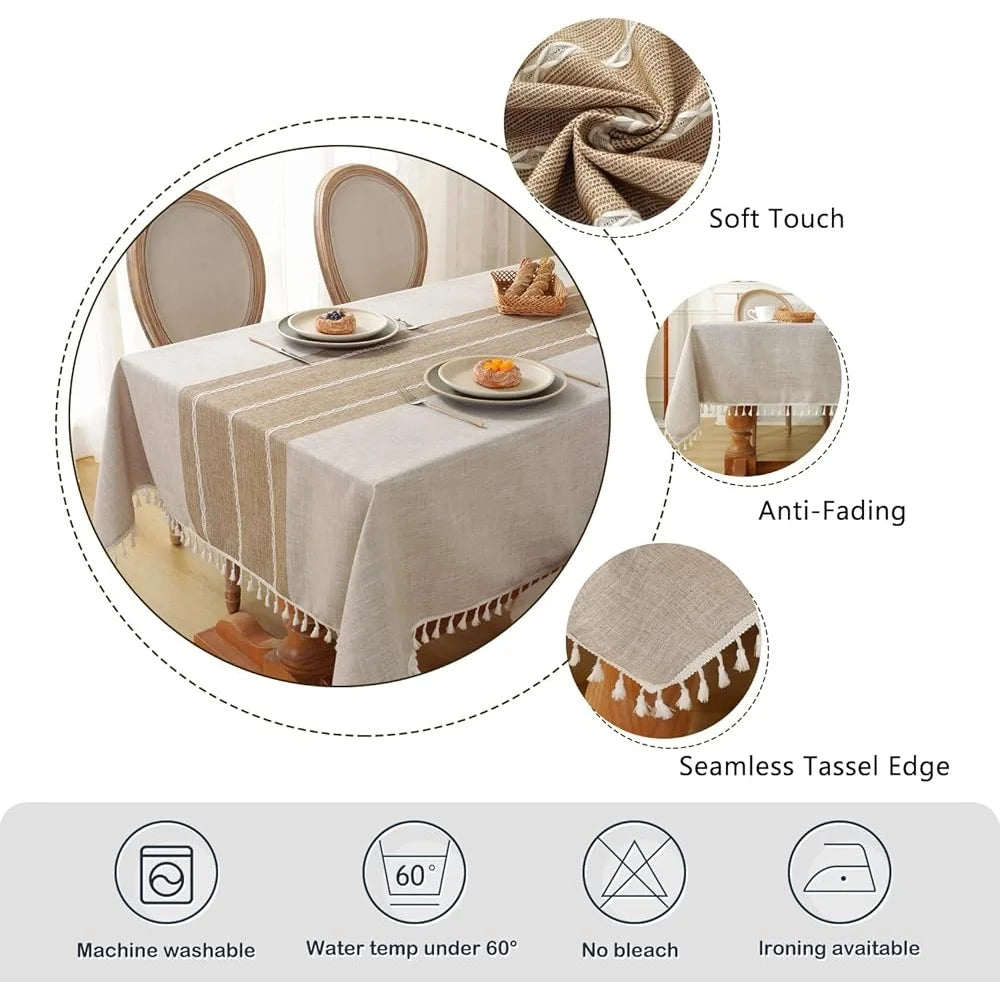 FujianCraft Of Weaving Rustic Waterproof Tablecloth Fringed