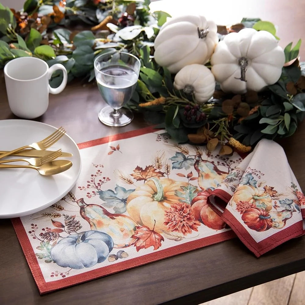 DUTRIEUX Harvest Pumpkin Placemats Set Polyester Linens